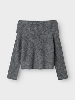 NLFNULO LS SHORT FOLD DOWN KNIT Dark Grey Melange