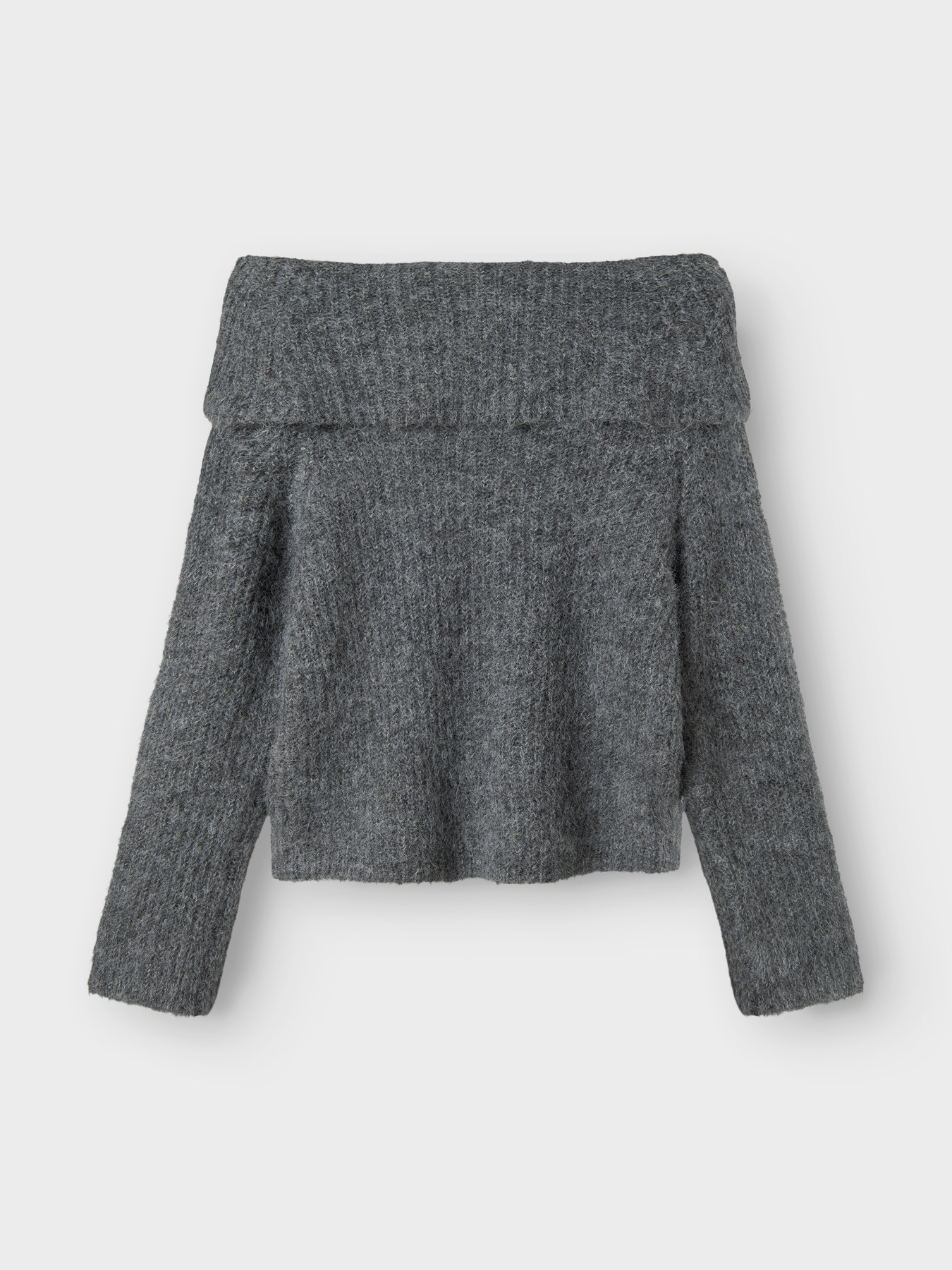 NLFNULO LS SHORT FOLD DOWN KNIT Dark Grey Melange - 3