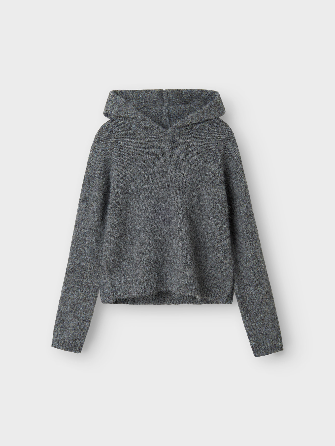 NLFNULO LS SHORT KNIT W. HOOD Dark Grey Melange