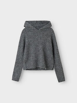 NLFNULO LS SHORT KNIT W. HOOD Dark Grey Melange