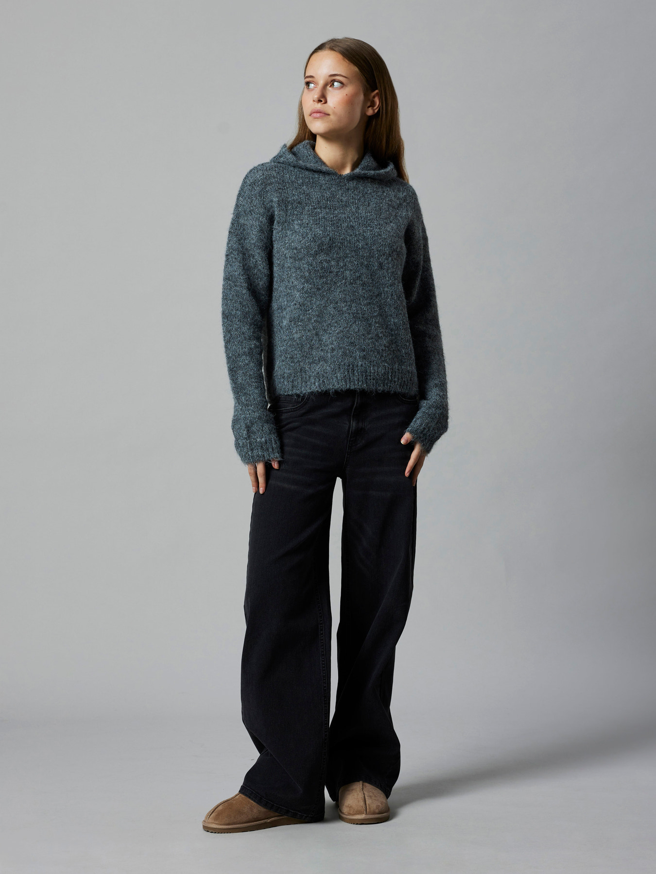 NLFNULO LS SHORT KNIT W. HOOD Dark Grey Melange - 4