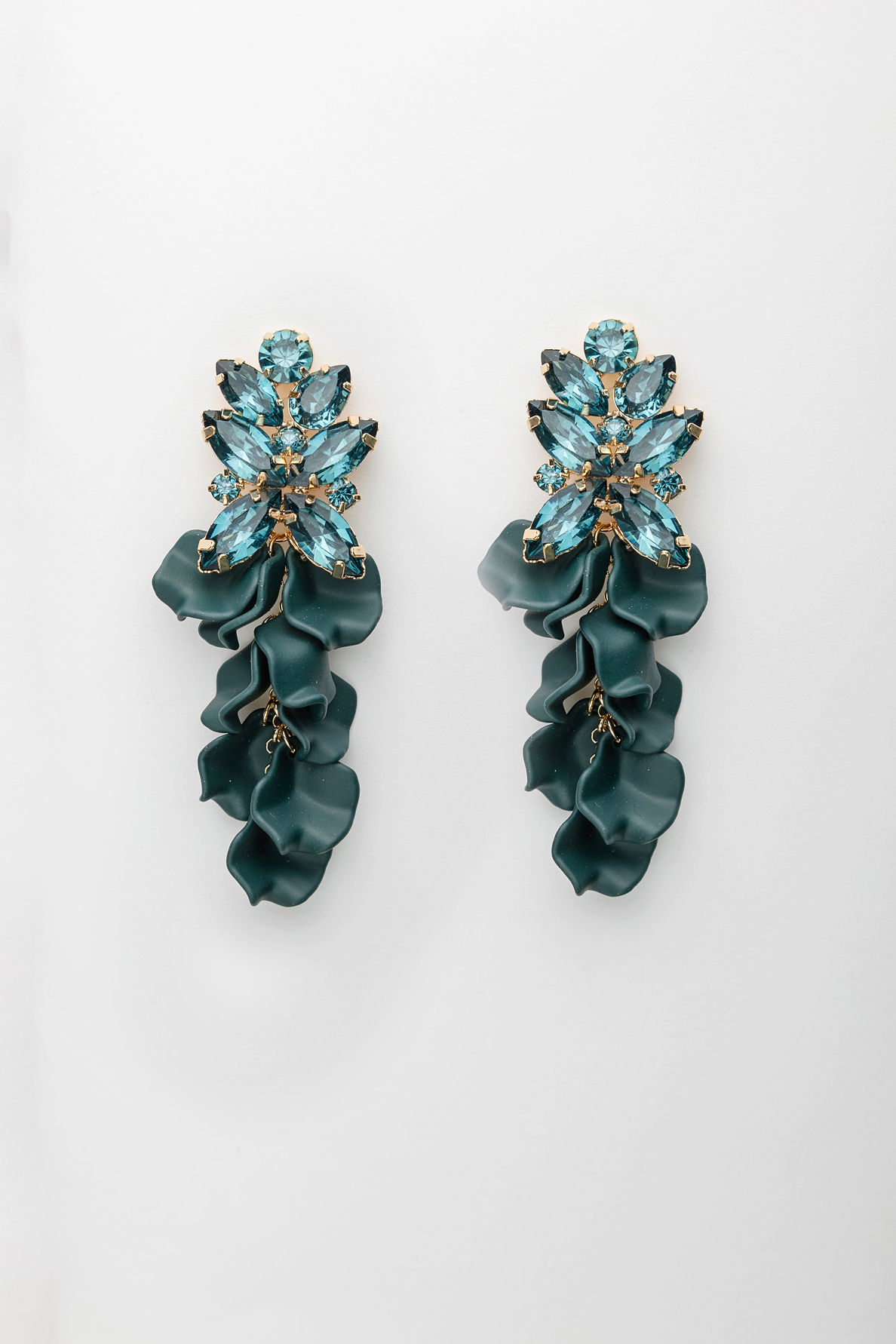Leaf Big Stone Earrings Dark Green