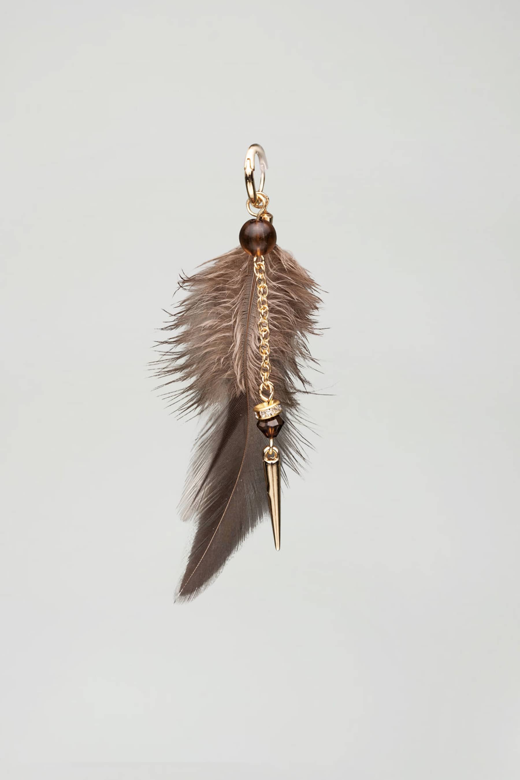 Feather Earrings Gold w brown