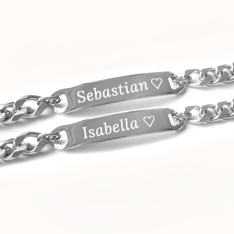 Par armbönd 2 stál Figaro (7 mm) - Ryðfrítt Stál