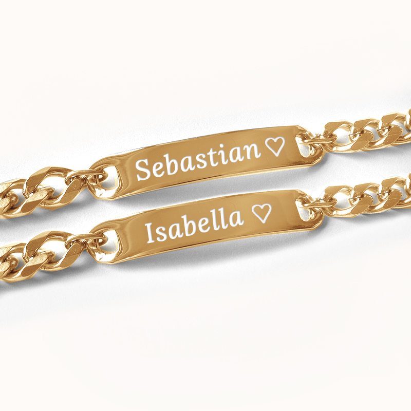 Pararmbånd 2 Gold Figaro (7mm) - Rustfritt stål
