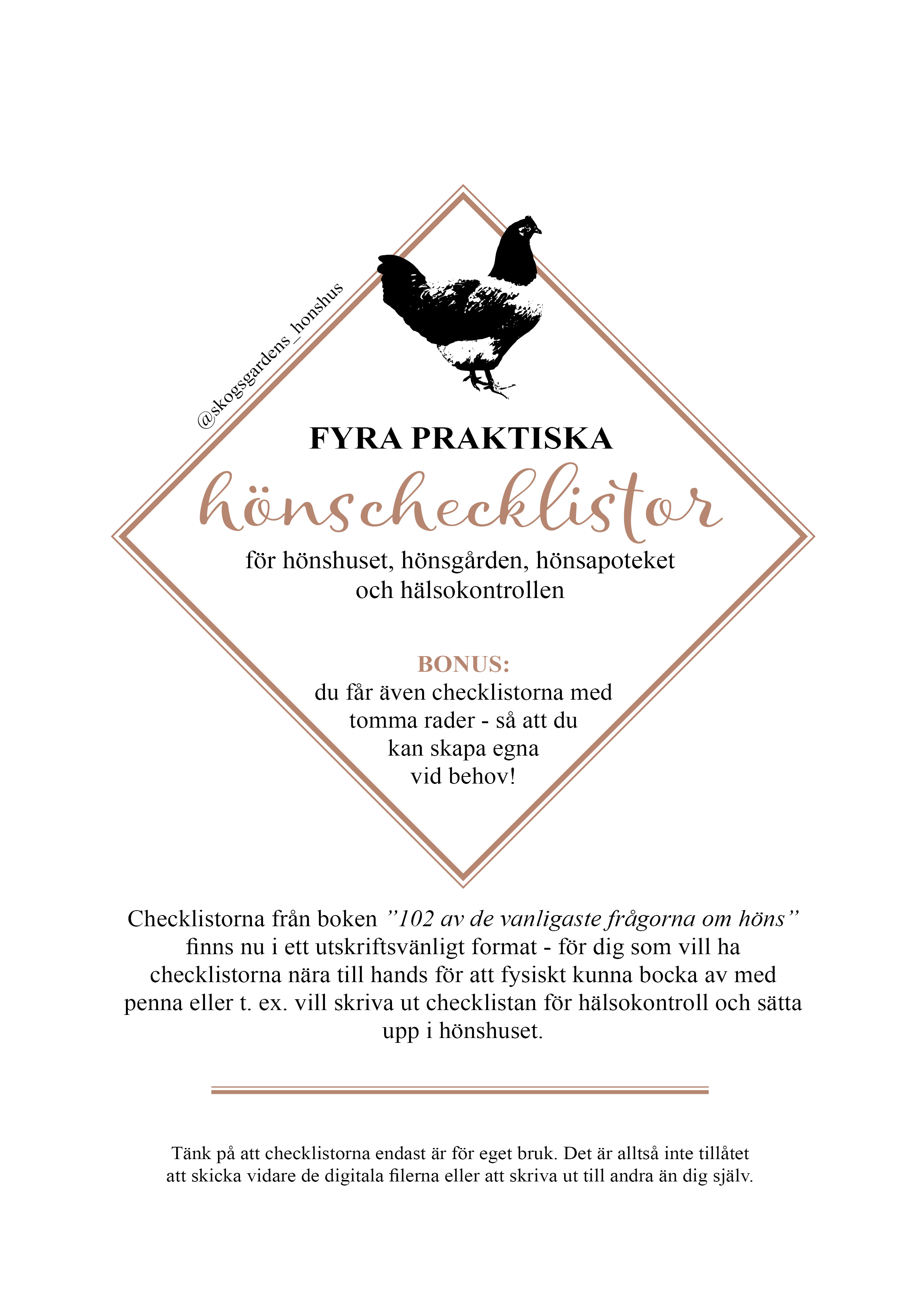 4 st praktiska hönschecklistor + bonuslistor! (Digital produkt)