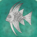Wilhelm Kåge (Argenta 1959) Green Bowl with Silver Fish Decor 5 cm