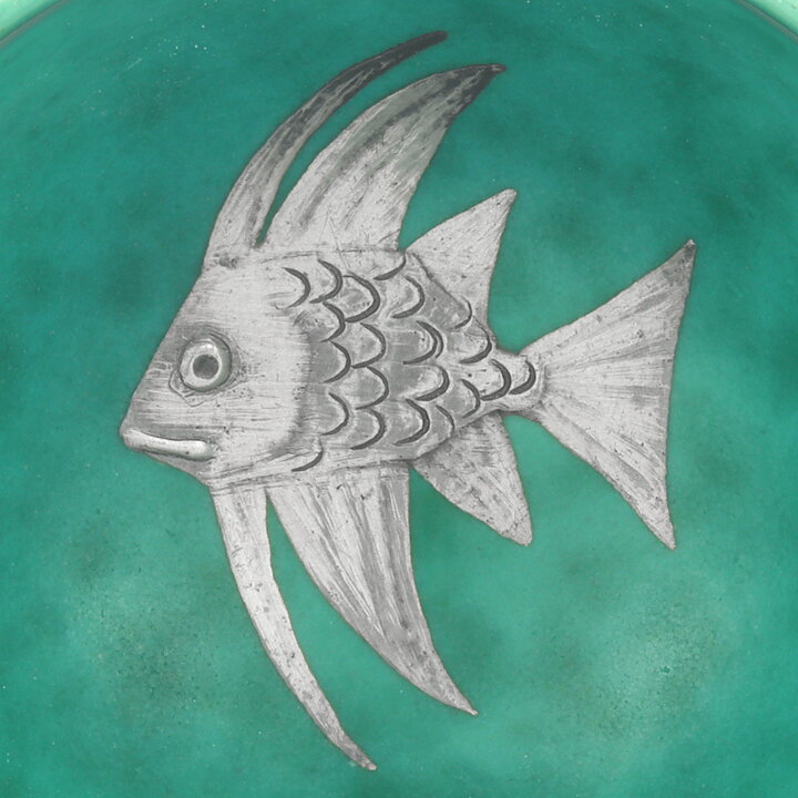 Wilhelm Kåge (Argenta 1959) Green Bowl with Silver Fish Decor 5 cm