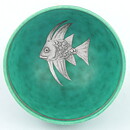 ヴィルヘルム・コーゲ  Argentaシリーズ  グリーンのボウル  シルバーの魚の絵柄  (5cm)  1959年