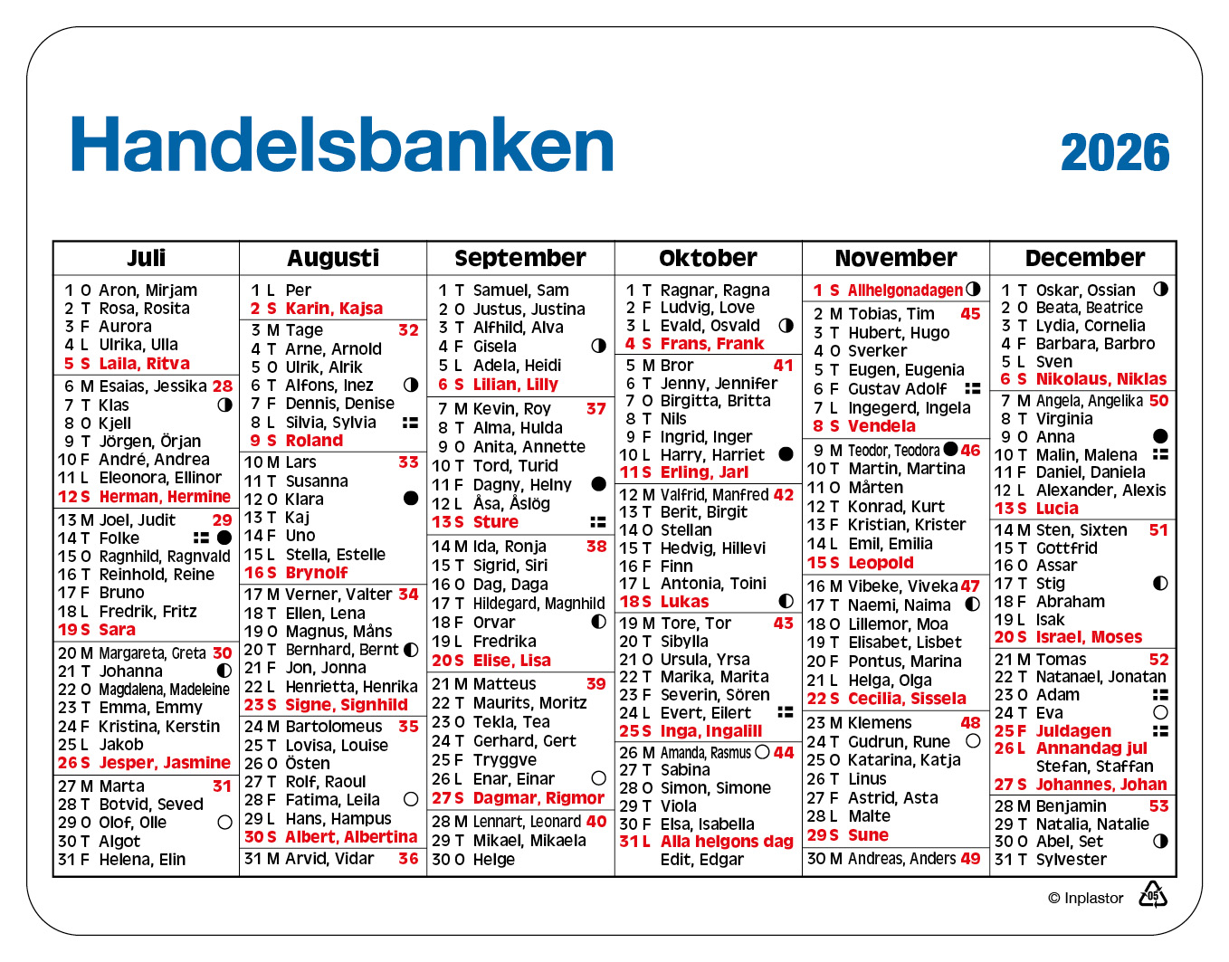Kalenderkort 2026 - 2