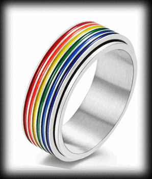 8 mm. "Prid-ringen". Spinner ring med pridefärgerna.