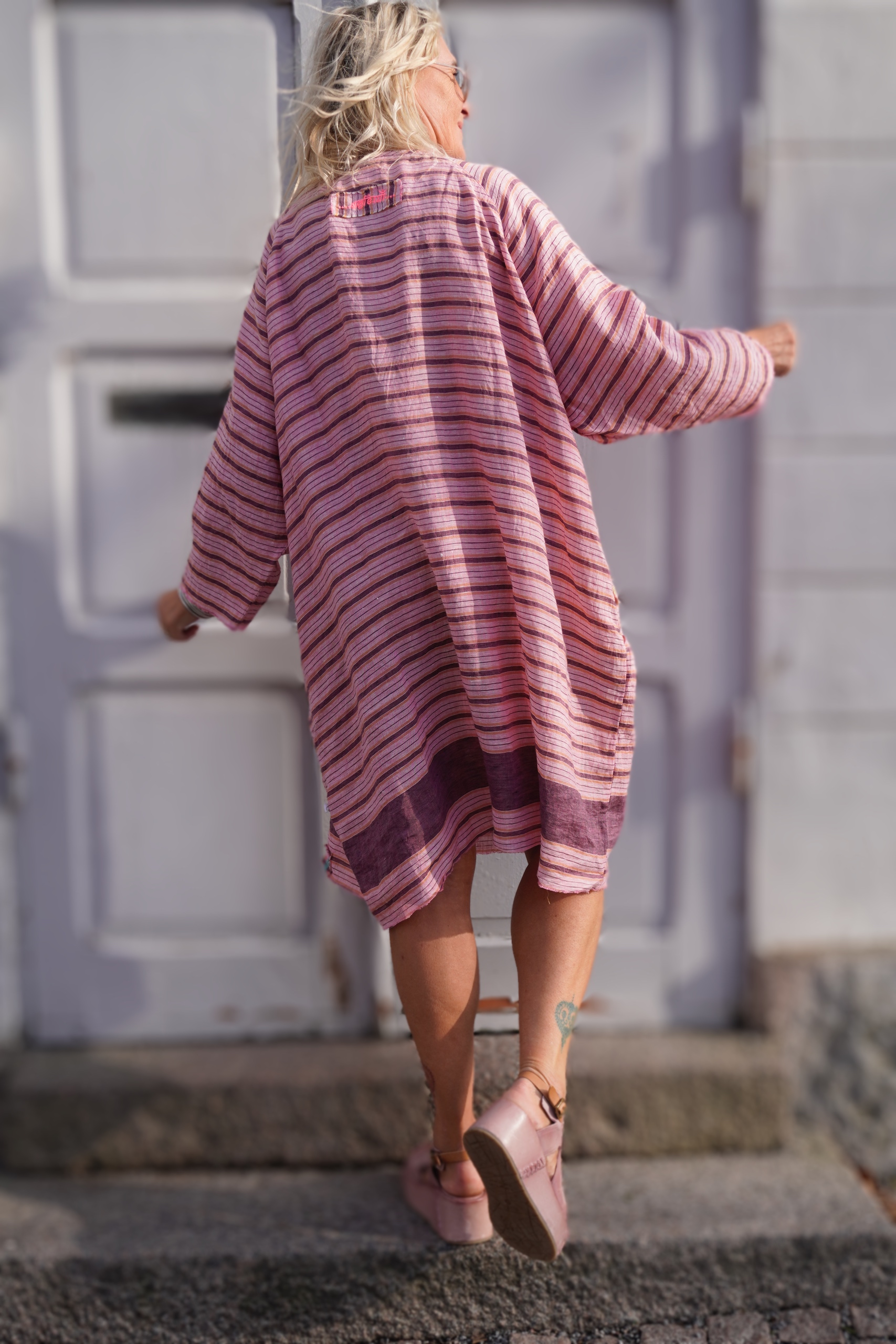 LISSA LINEN PLUM STRIPE DRESS  - 17