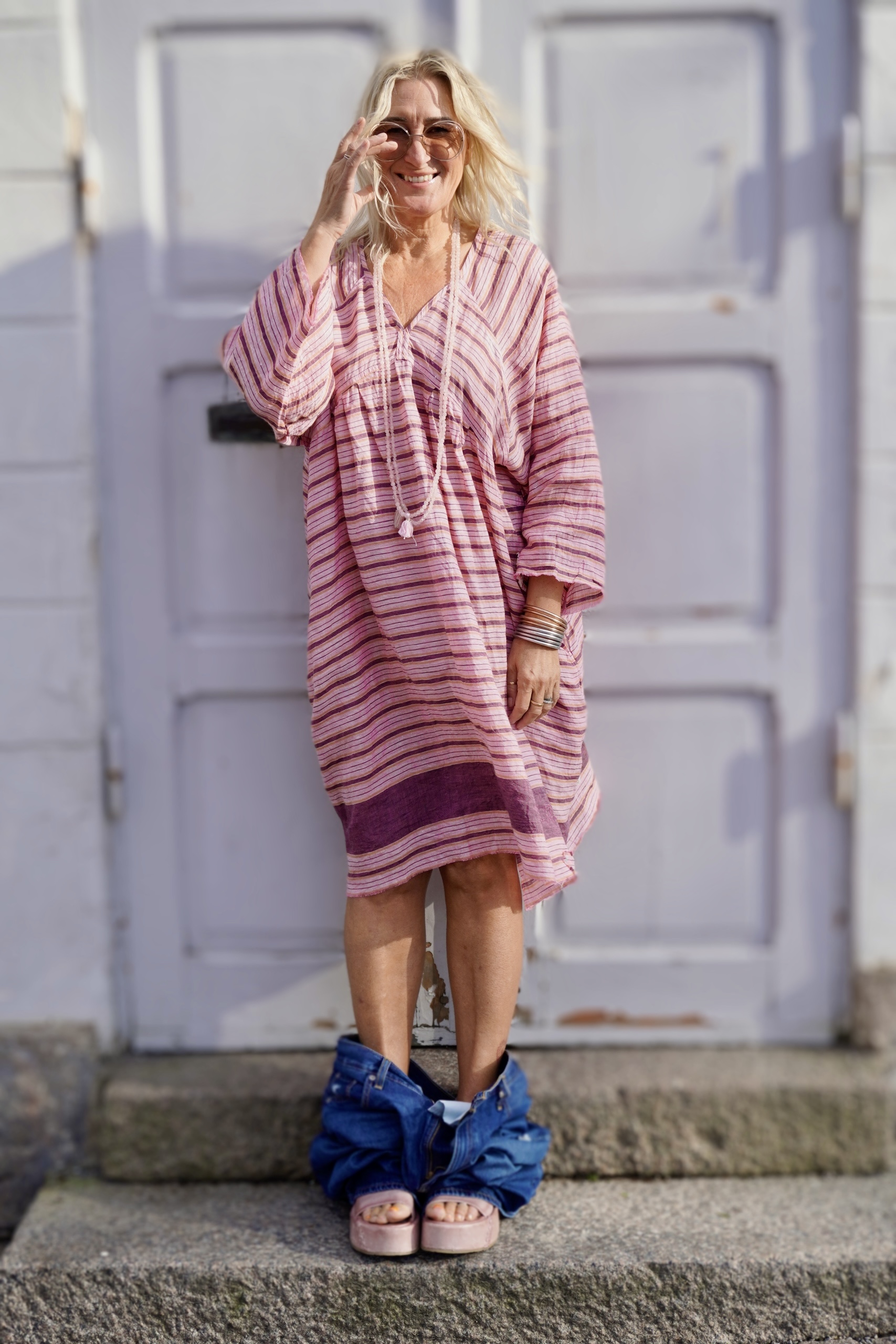 LISSA LINEN PLUM STRIPE DRESS  - 3
