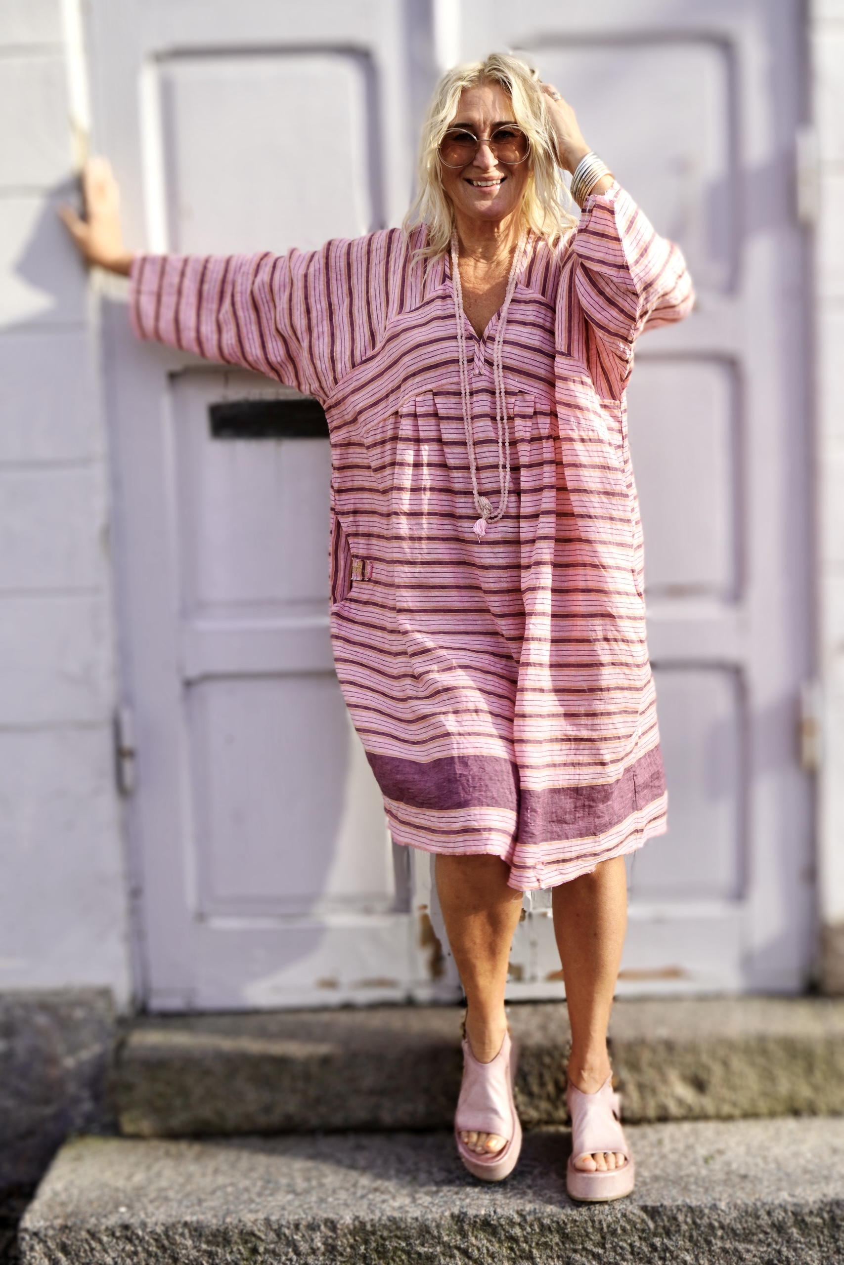 LISSA LINEN PLUM STRIPE DRESS  - 4