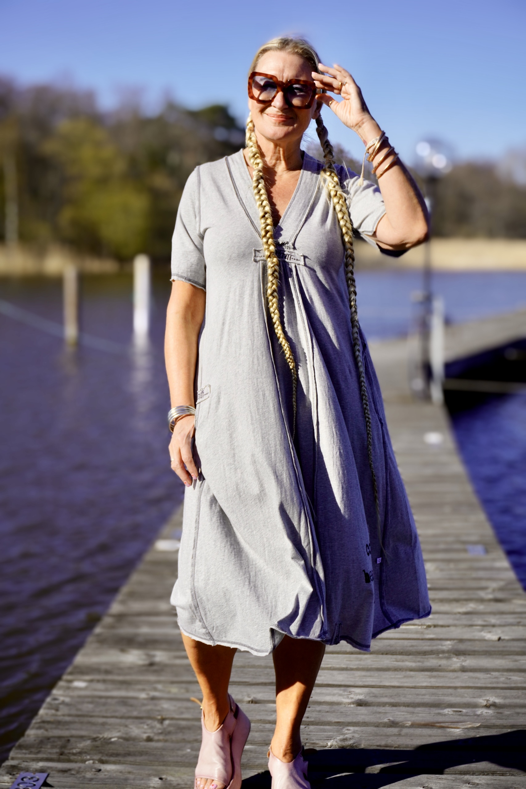 ROSIE GREY MELANGE JERSEY DRESS