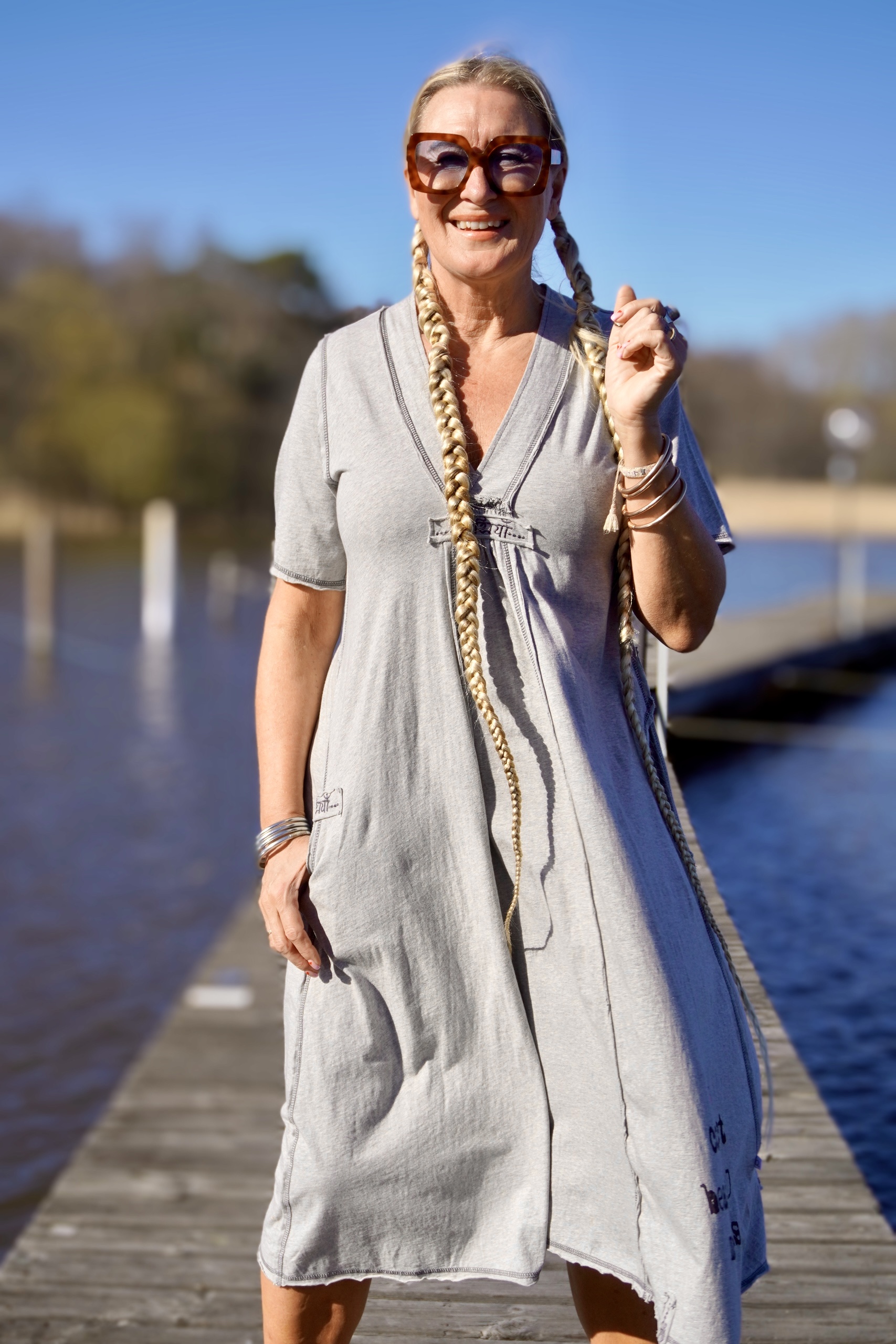 ROSIE GREY MELANGE JERSEY DRESS