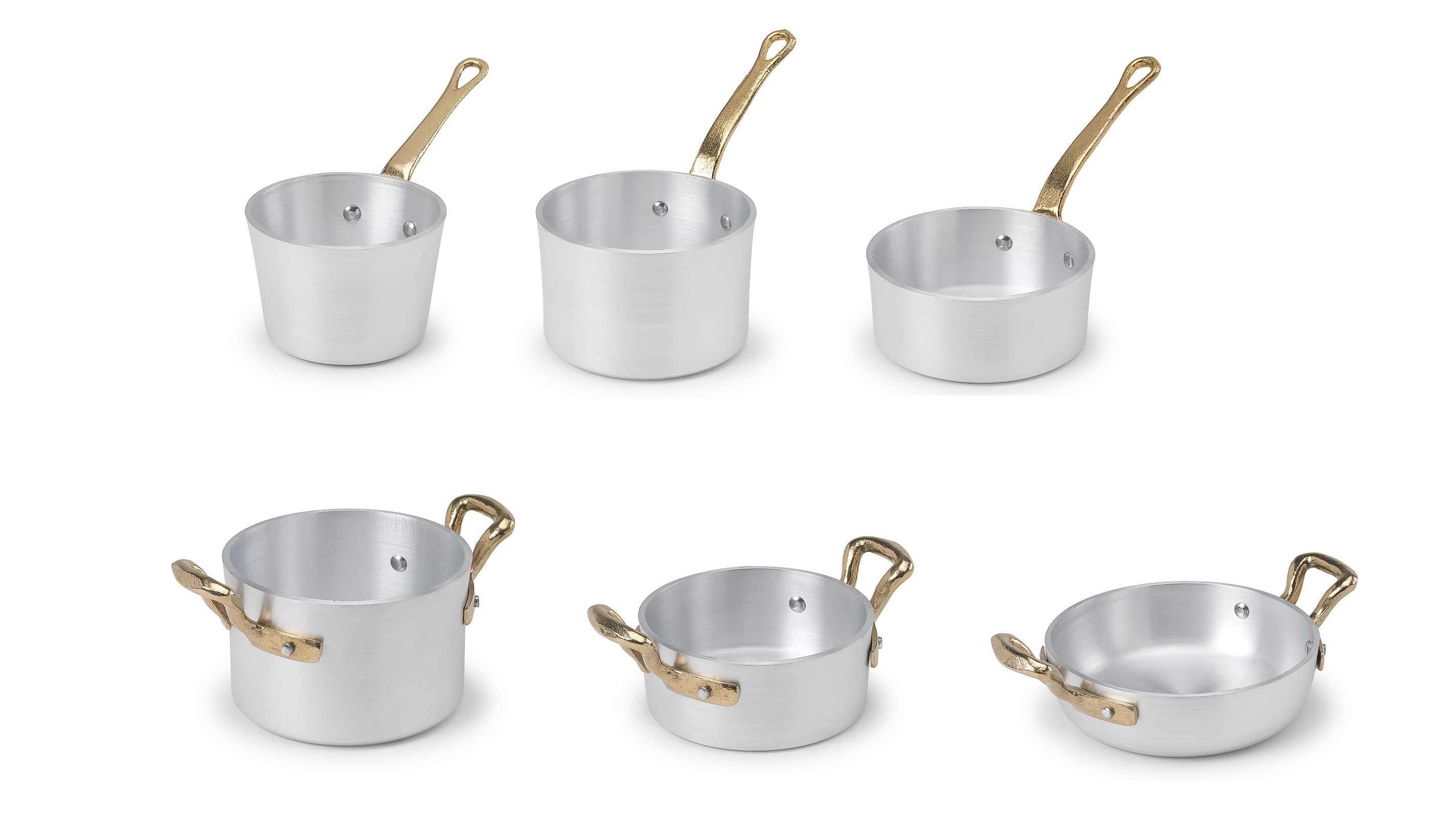 Mini Kastrull grytor pannor i Aluminium med mässings handtag Eterna 