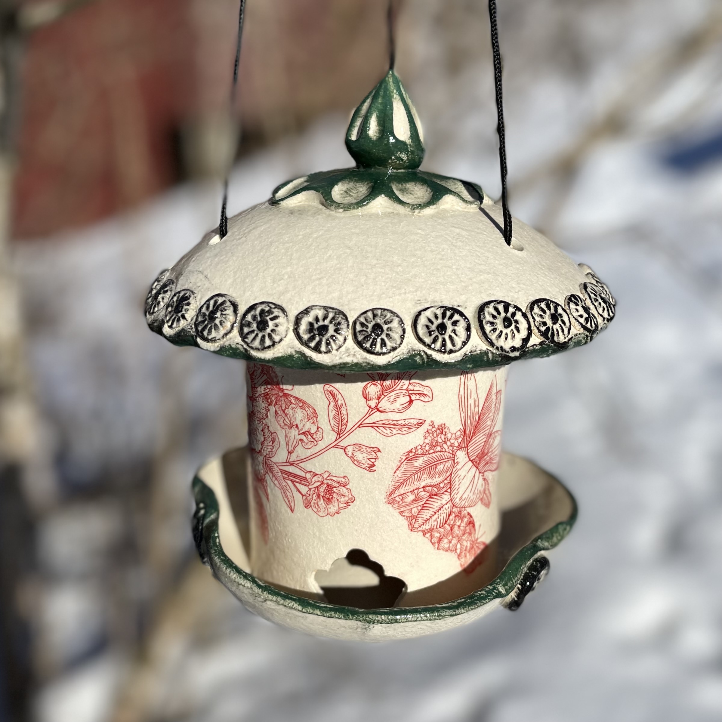 Fuglemater Blomstermotiv Rød Stor - 2