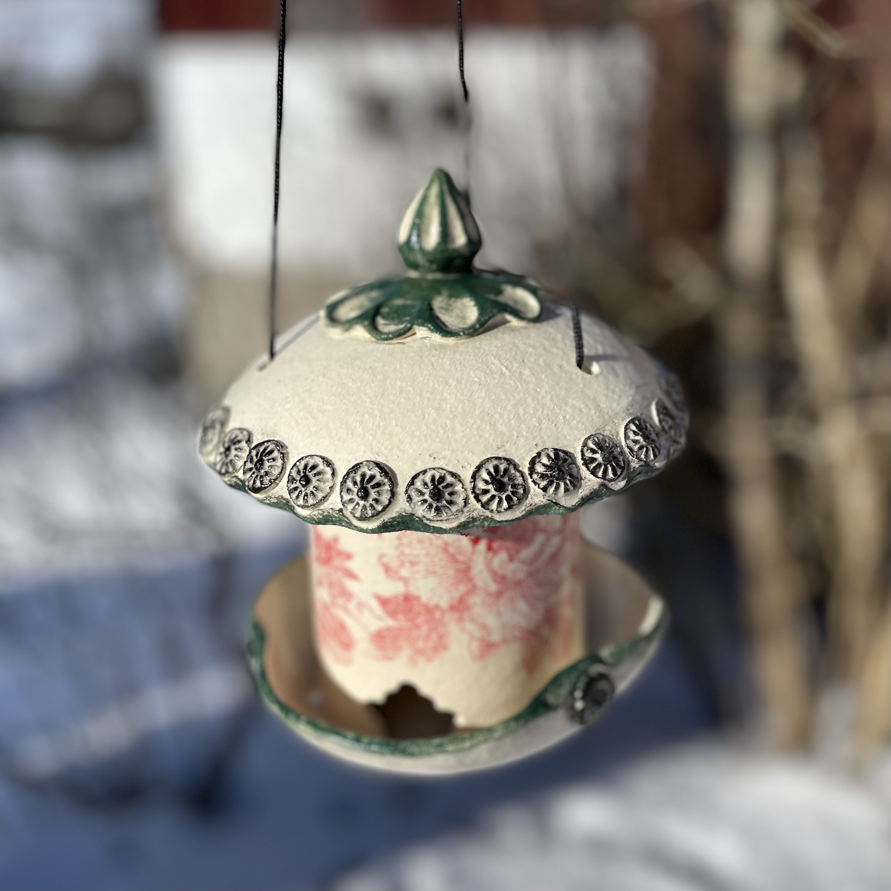 Fuglemater Blomstermotiv Rød Stor - 4