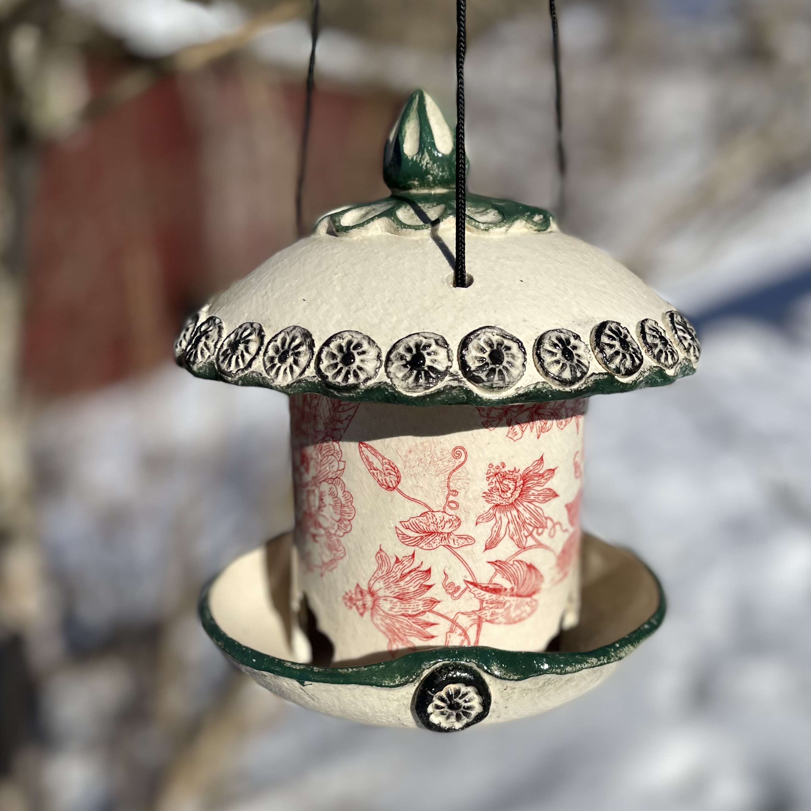 Fuglemater Blomstermotiv Rød Stor - 3