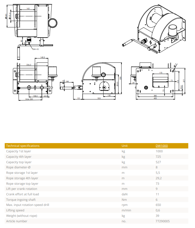 Borrmaskinsdriven vinsch Gebuwin DW1000  / Maxlast: 1000 kg - 3