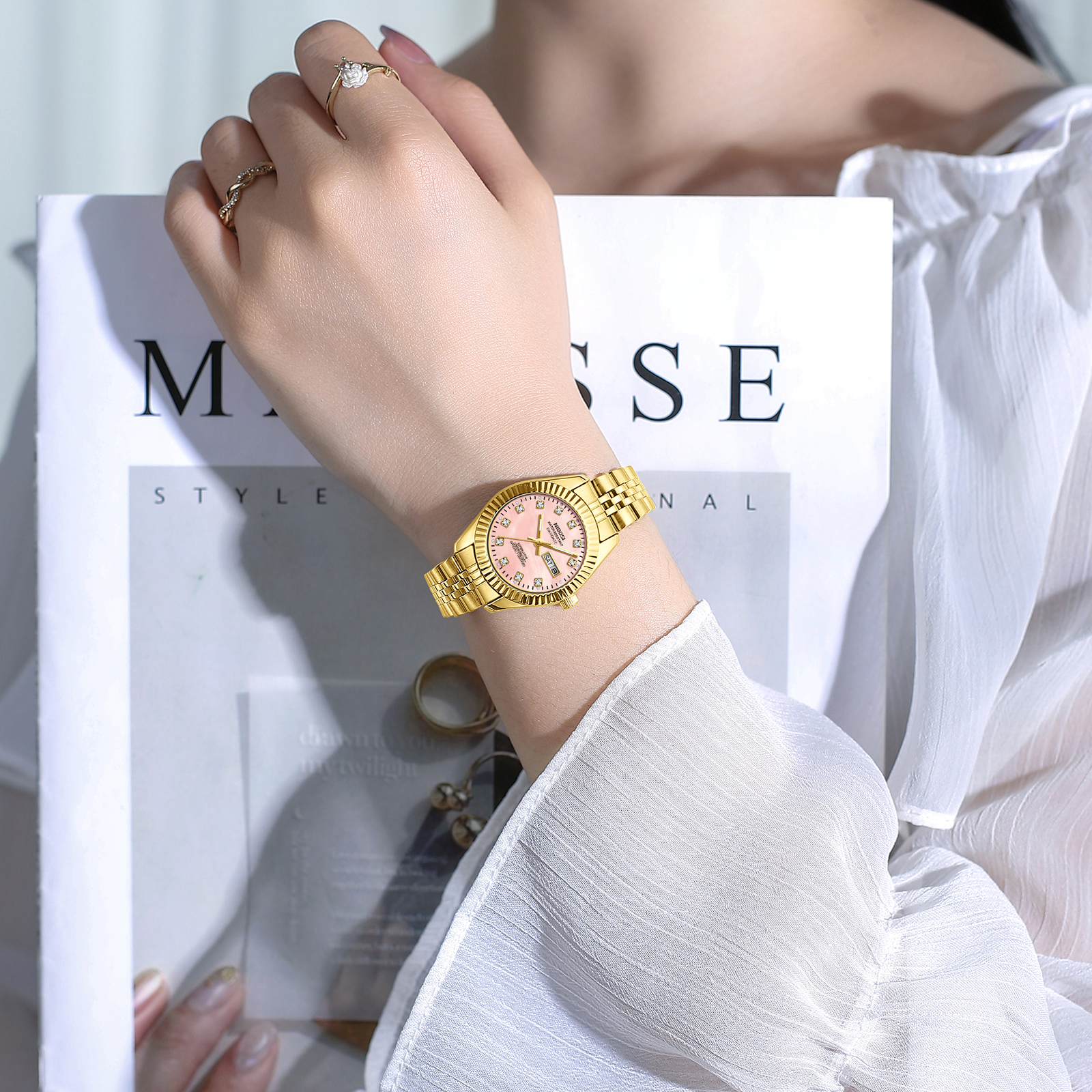 Nibosi Millbury Day-Date Gold Pink - 10
