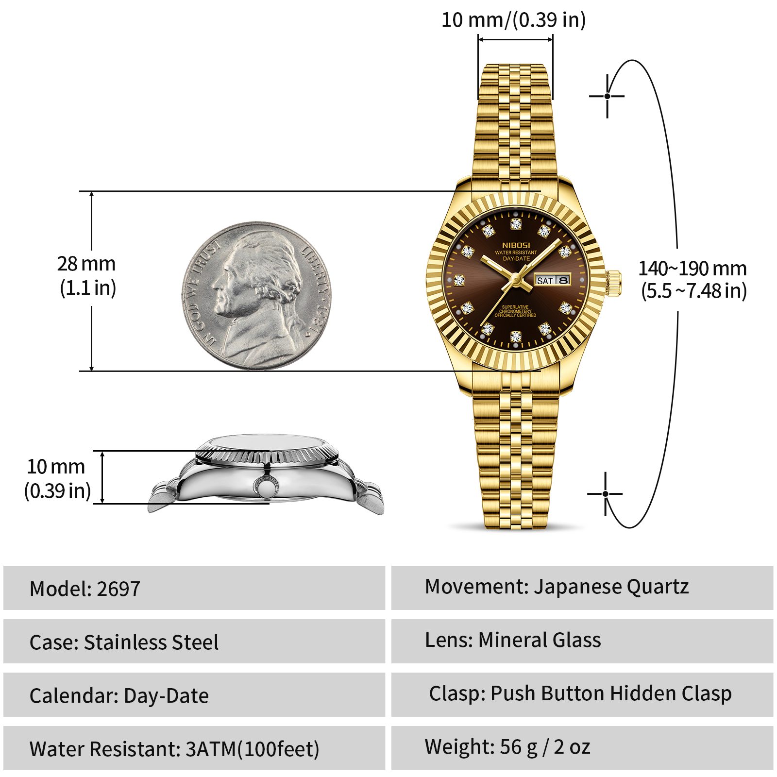 Nibosi Millbury Day-Date Gold Brown - 13
