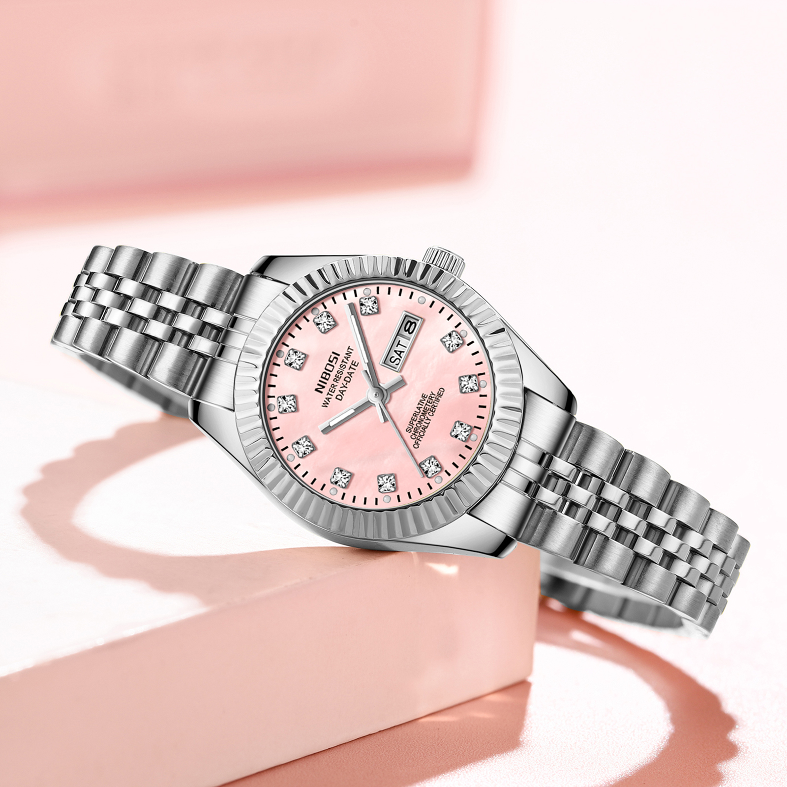 Nibosi Millbury Day-Date Silver Pink - 6