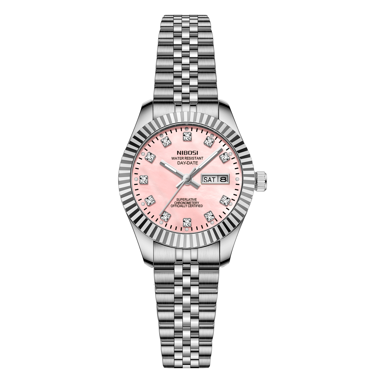 Nibosi Millbury Day-Date Silver Pink | Damklockor | Klocktema