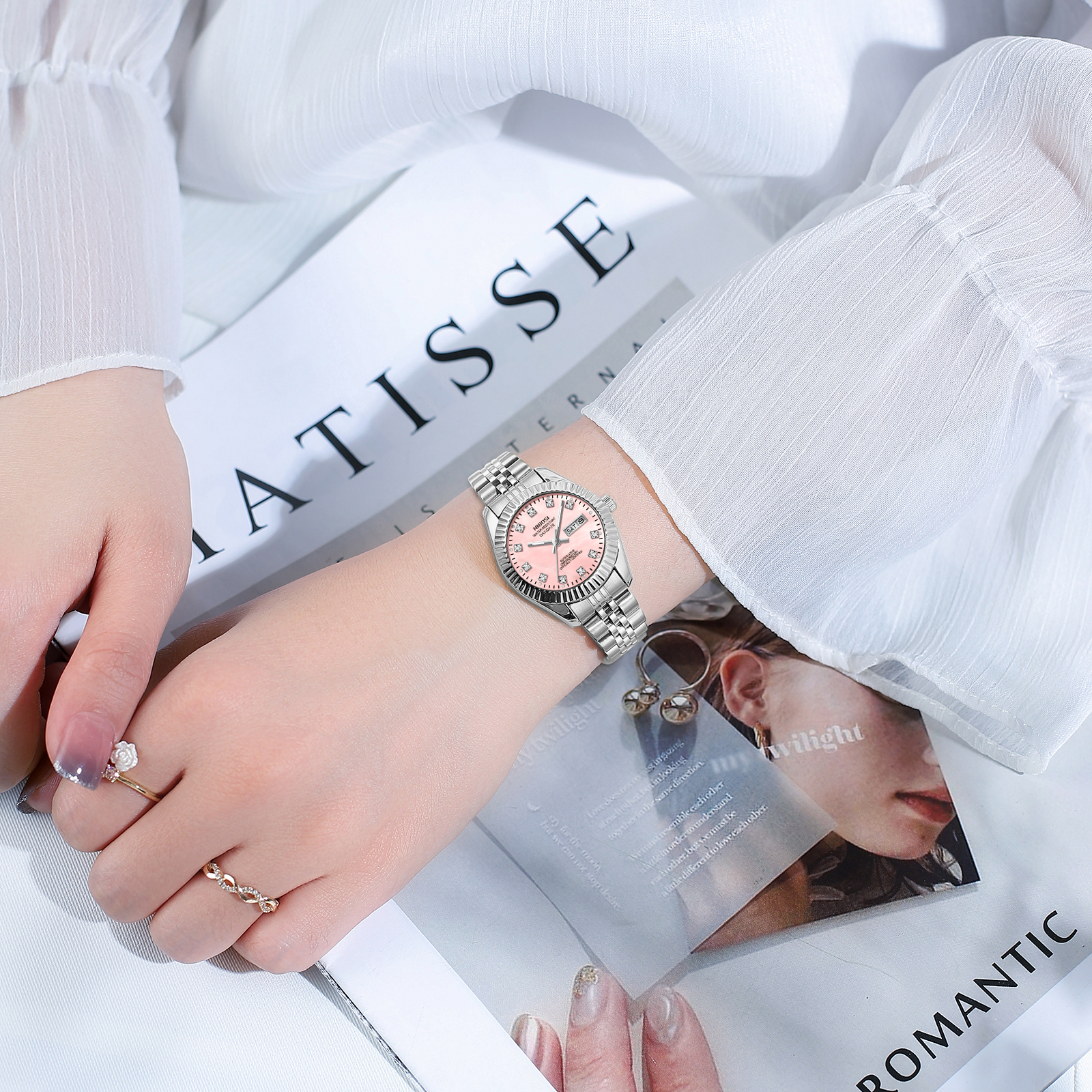 Nibosi Millbury Day-Date Silver Pink - 9