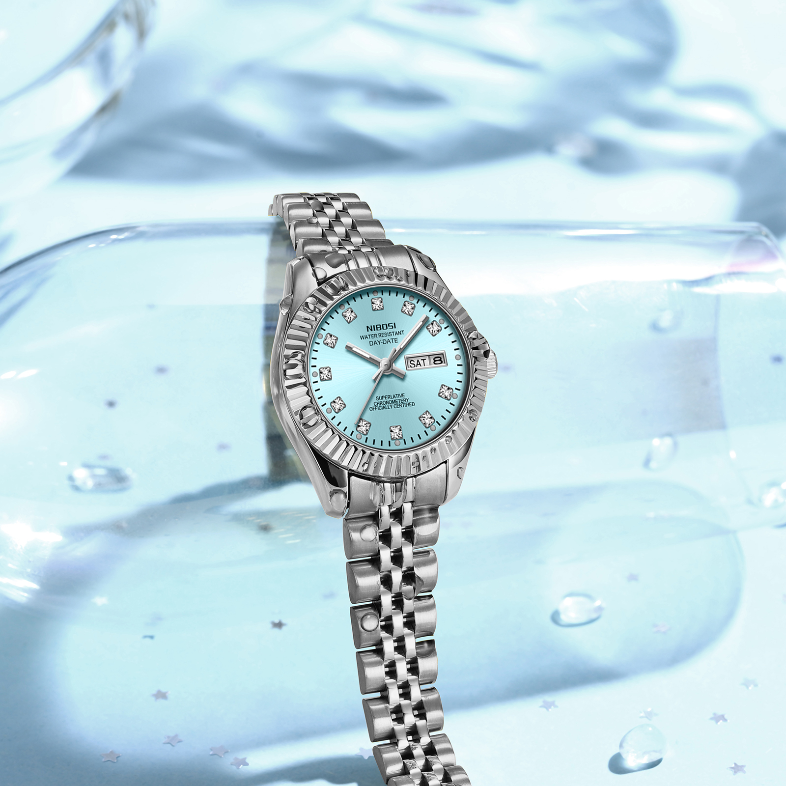 Nibosi Millbury Day-Date Silver Blue - 11