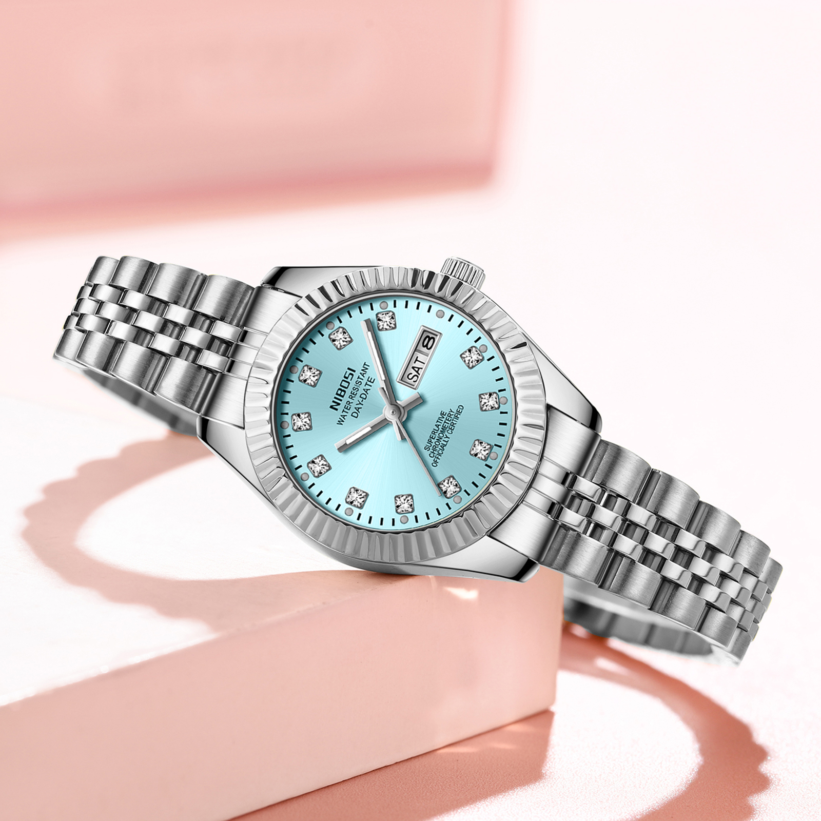 Nibosi Millbury Day-Date Silver Blue - 6