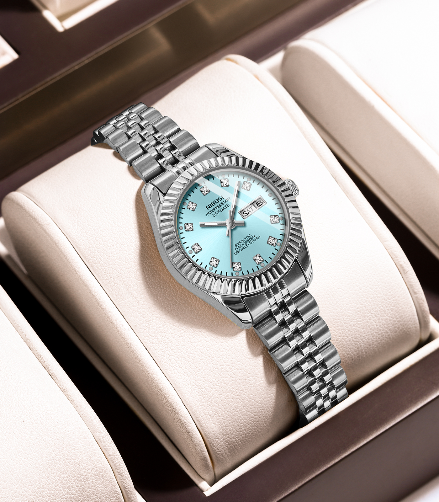 Nibosi Millbury Day-Date Silver Blue - 4