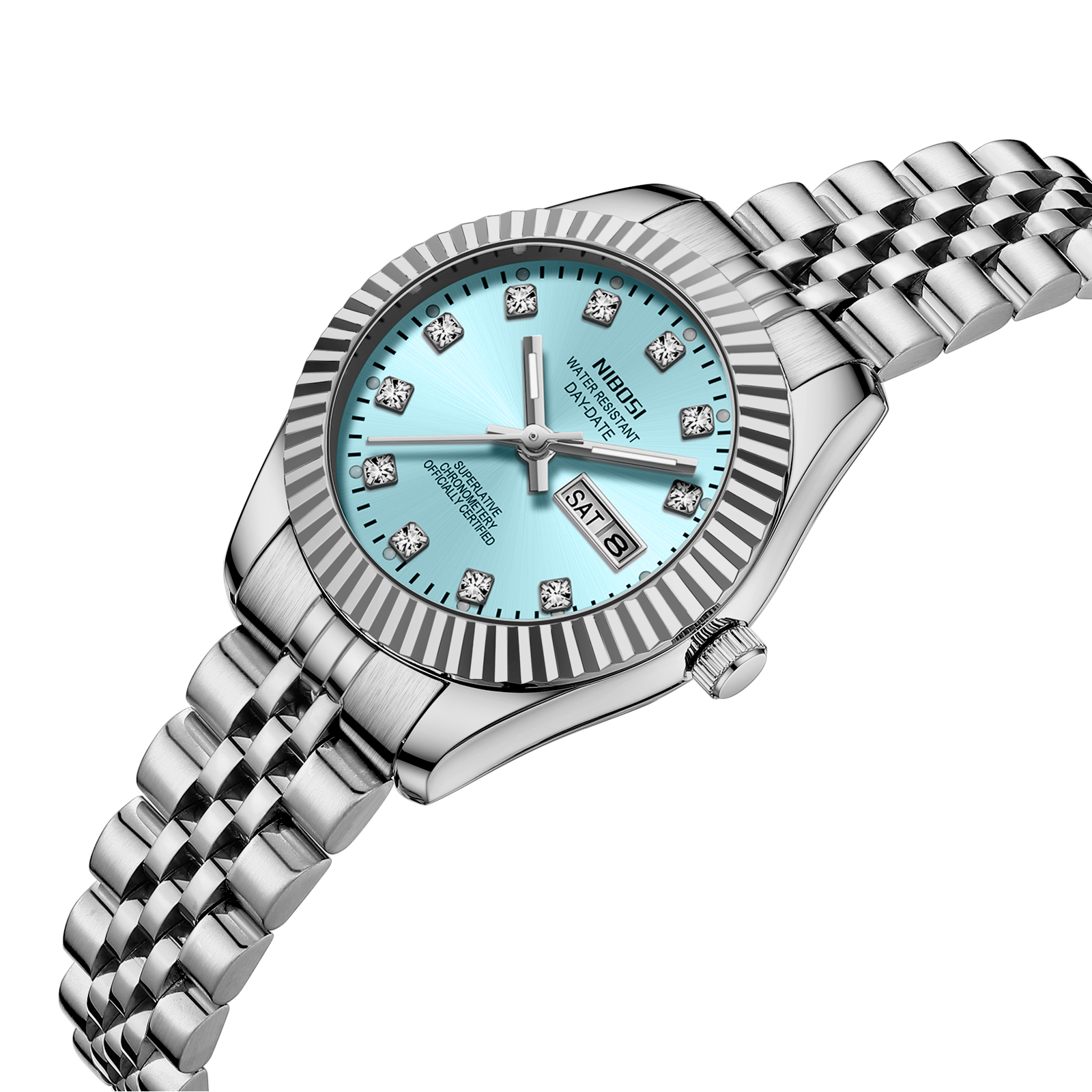 Nibosi Millbury Day-Date Silver Blue - 2