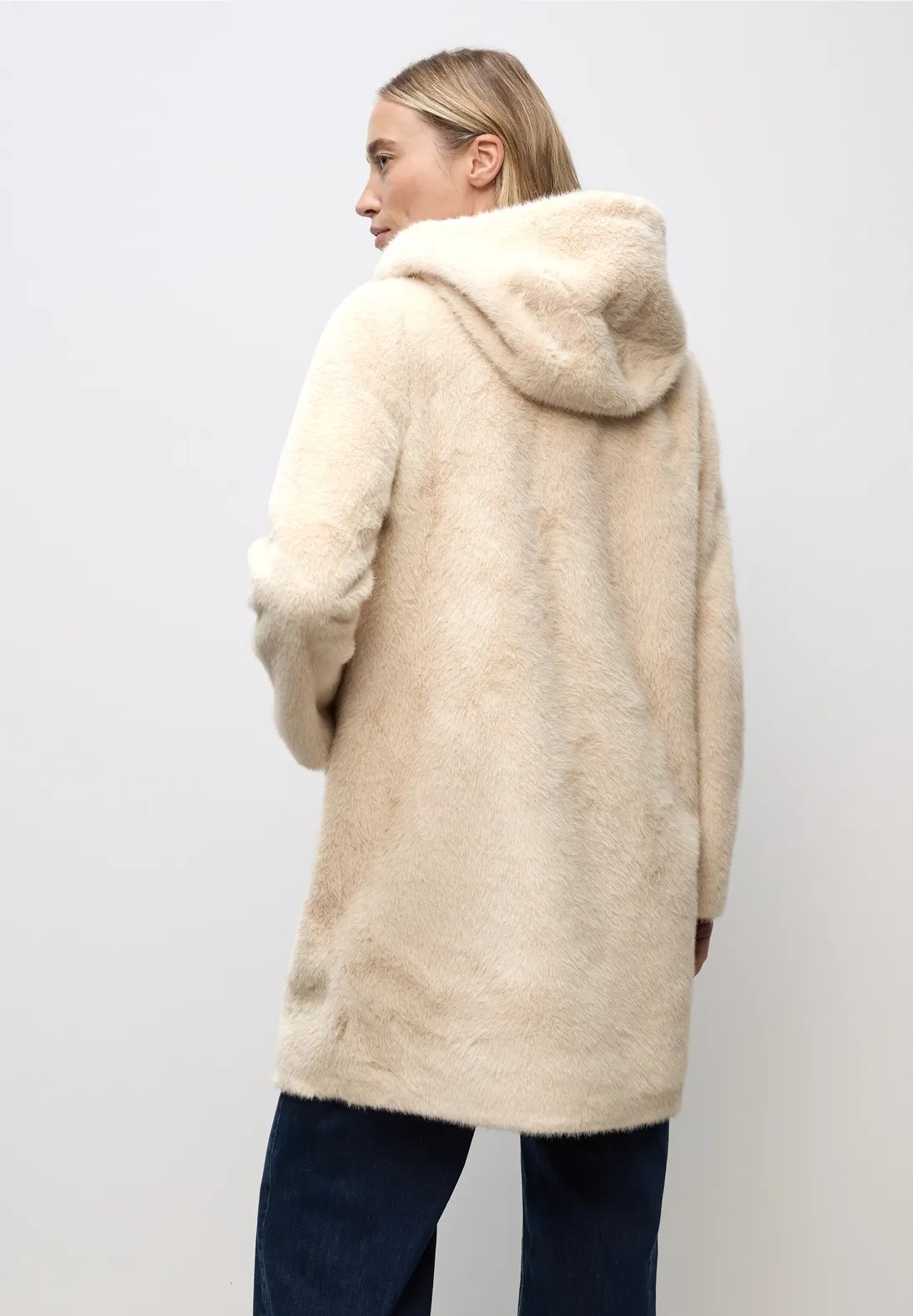 Fake Fur Coat With Hoody - Street One