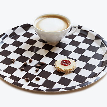 Espresso / Cream  CHECKER  Round Serving Tray - 31 cm 