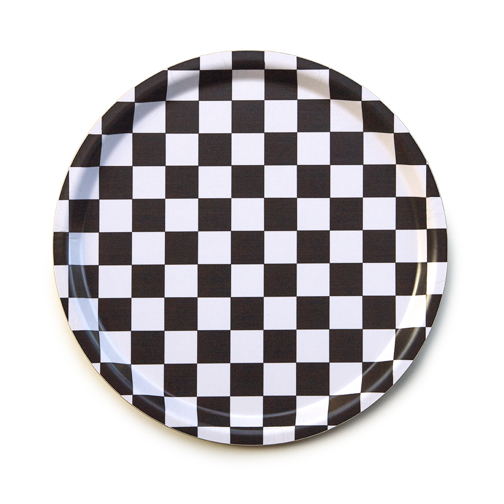 Espresso / Cream  CHECKER  Round Serving Tray - 31 cm 