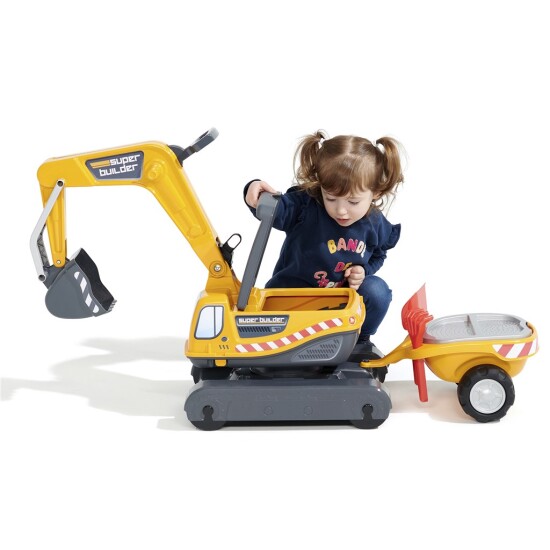 FALK Grävmaskin Super Builder inkl vagn med tillbehör 3-7 år - 3