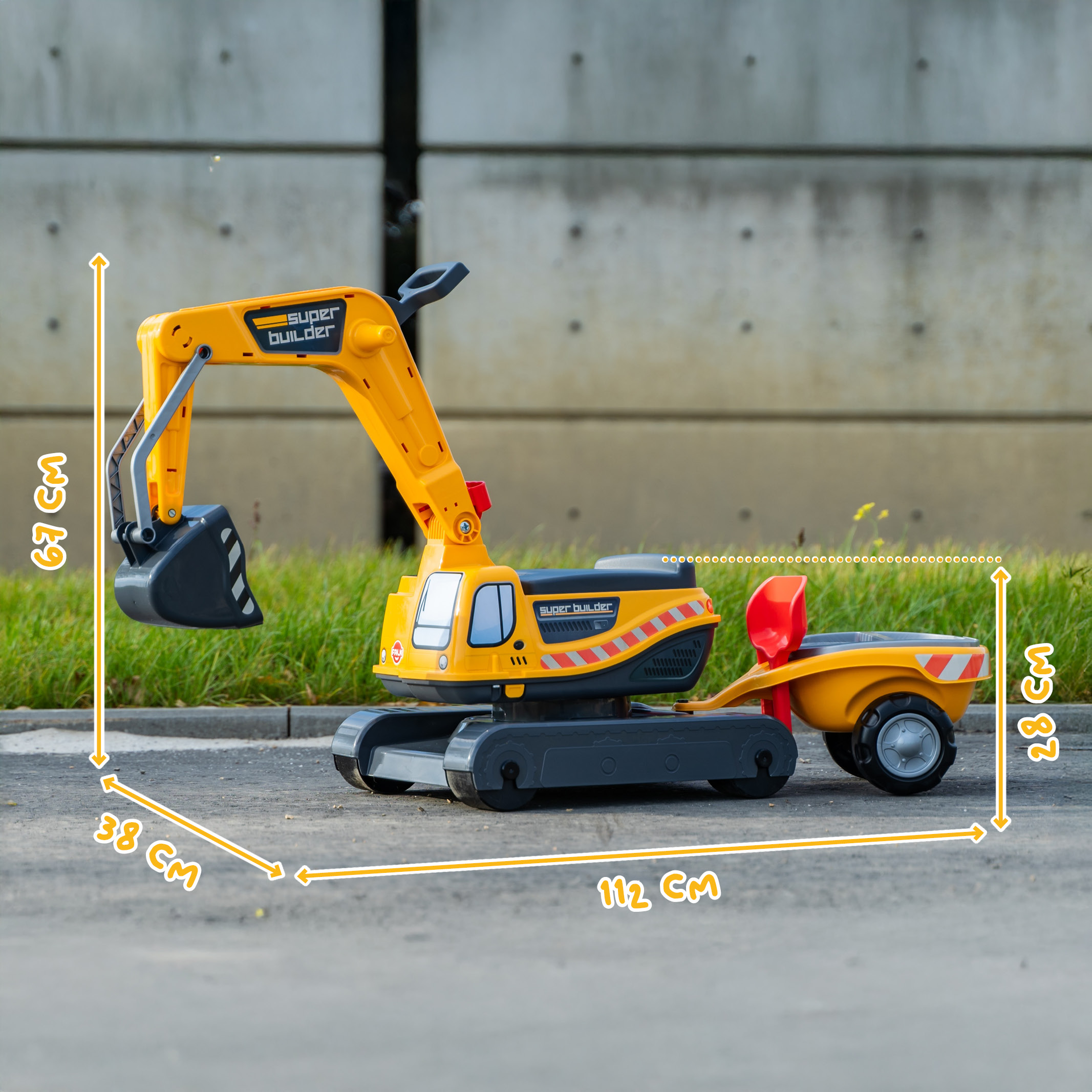 FALK Grävmaskin Super Builder inkl vagn med tillbehör 3-7 år - 2