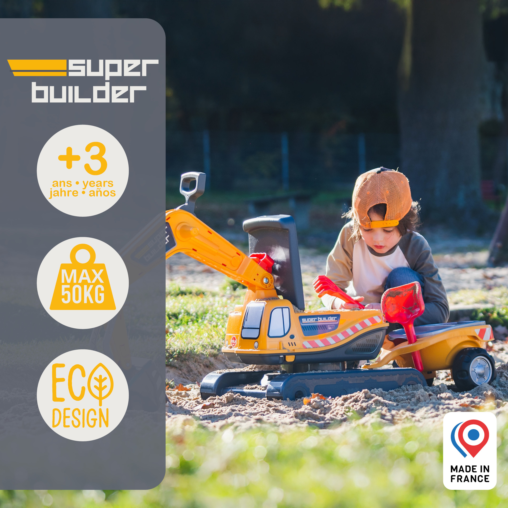 FALK Grävmaskin Super Builder inkl vagn med tillbehör 3-7 år - 6