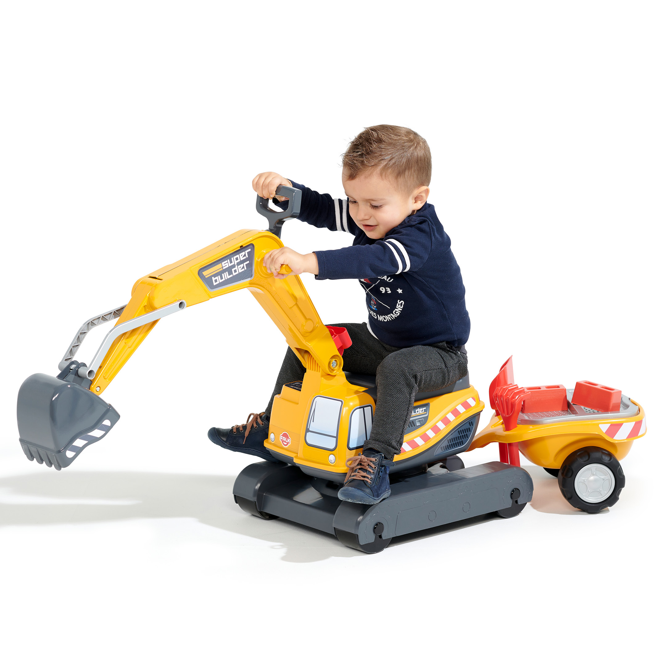 FALK Grävmaskin Super Builder inkl vagn med tillbehör 3-7 år - 7