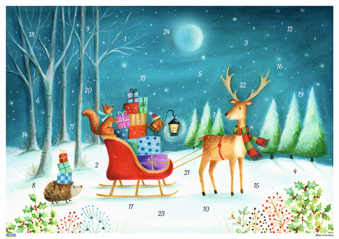 German Advent Calendar A4 Woodland Sled