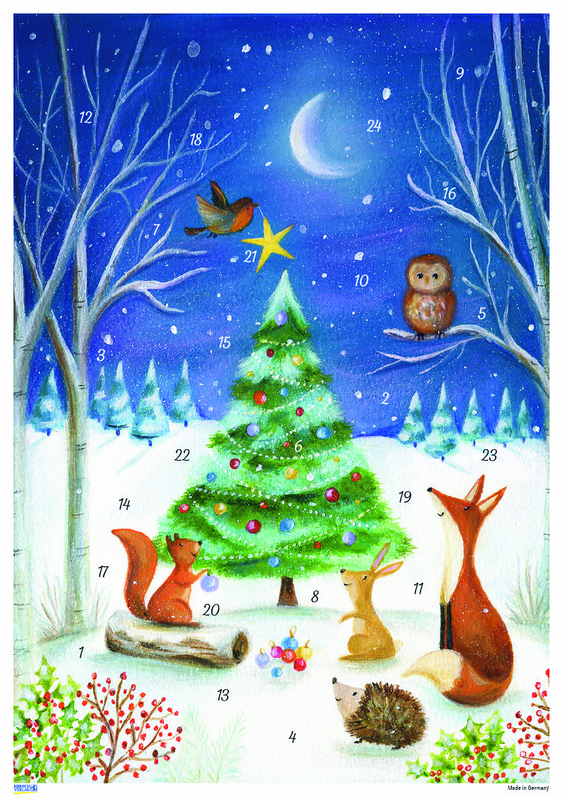Adventskalender A4 - Djuren vid granen