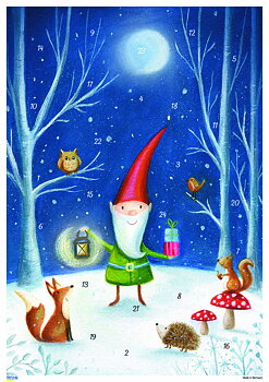 German Advent Calendar A4 Scandinavian Gnome with Present