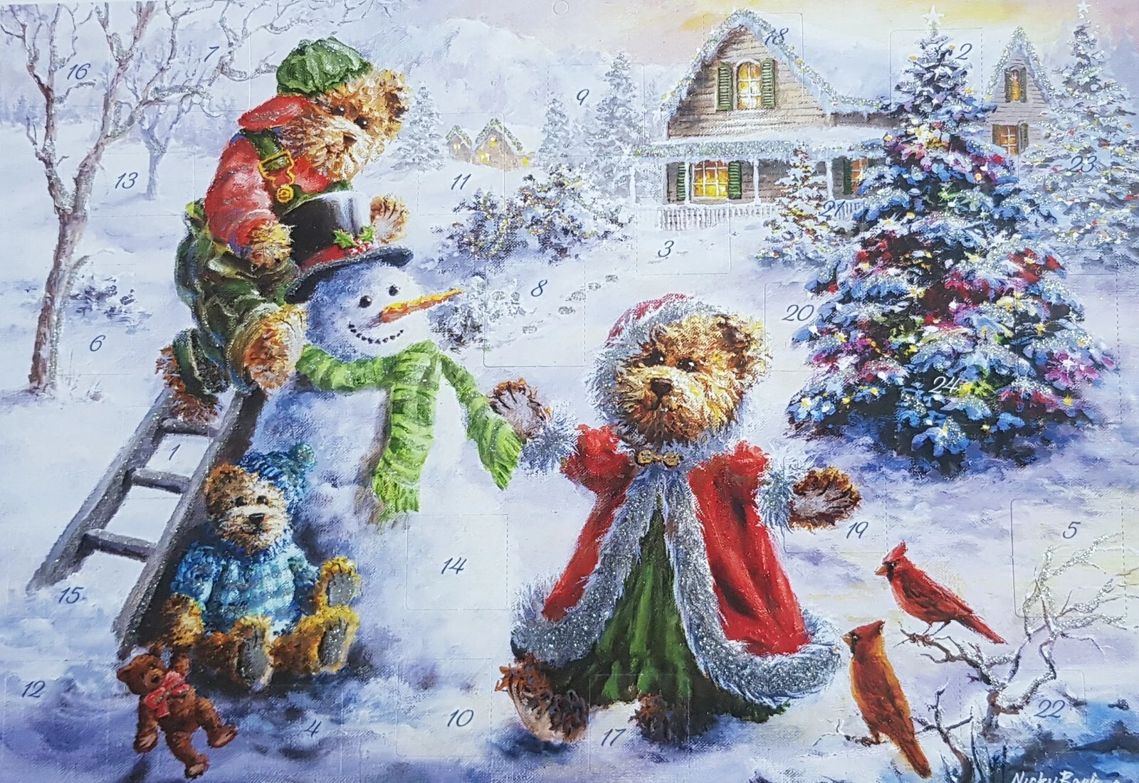 Adventskalender A4 - Snögubbe och teddybjörnar