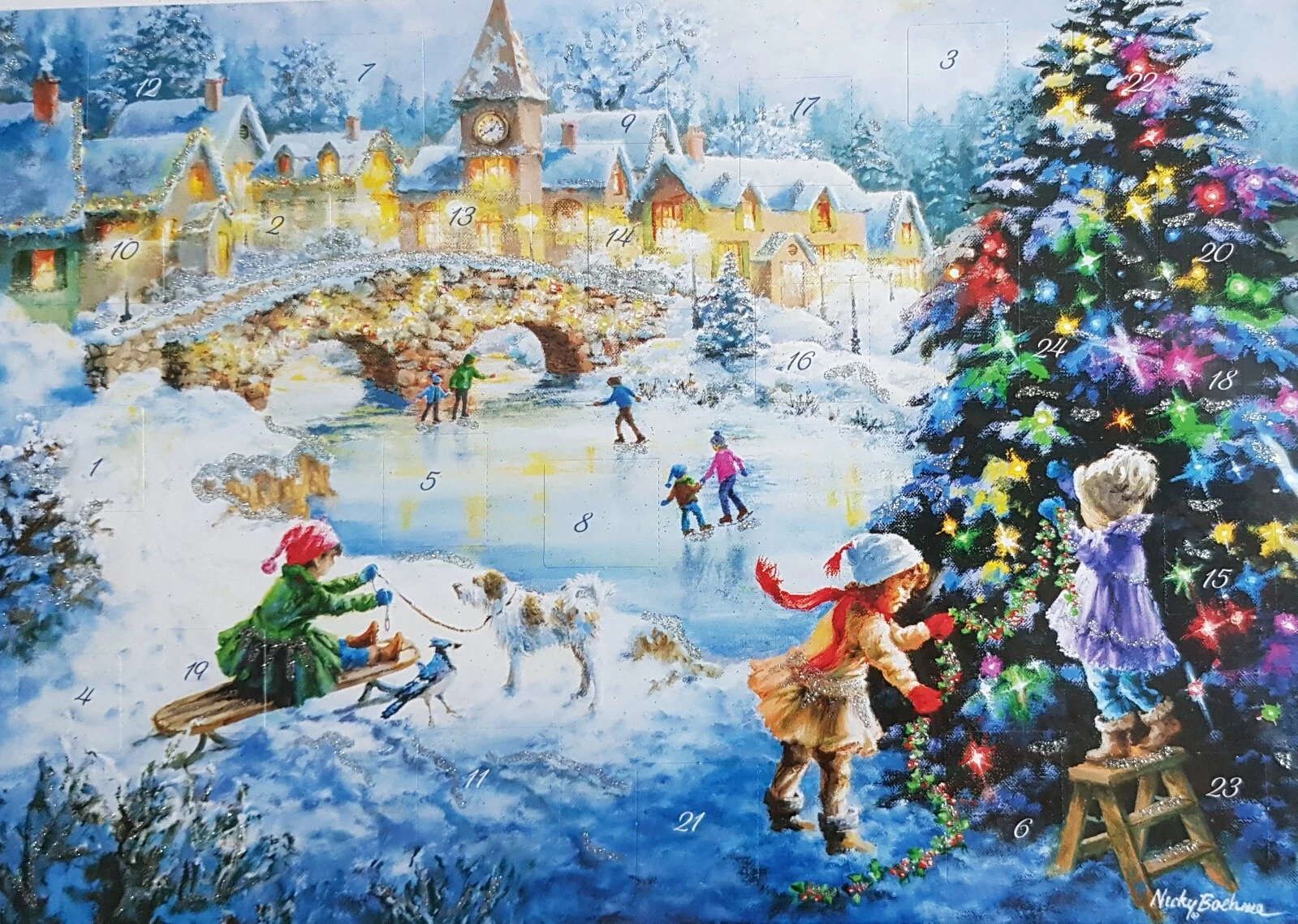German Advent Calendar A4 Christmas Tree with Skaters