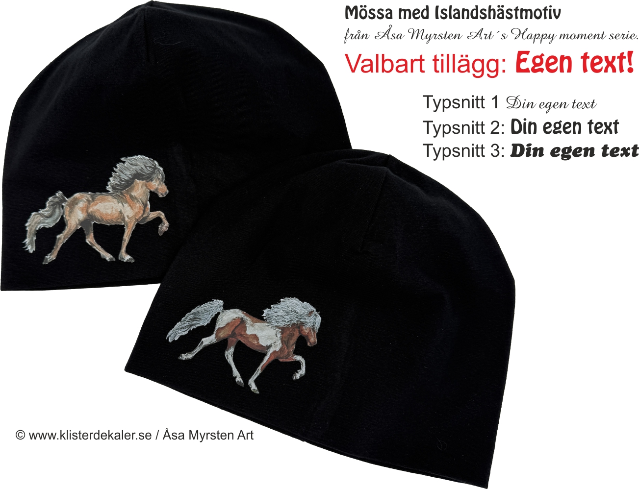 Mössa med Islandshäst. Tillval egen text - 2