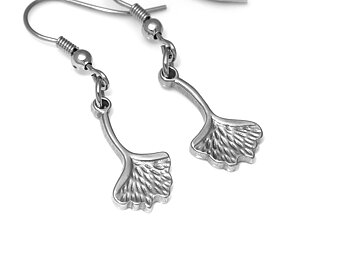 Ginkgo Biloba Örhängen i Rostfritt Stål, Löv Accessoar, Natur Smycke