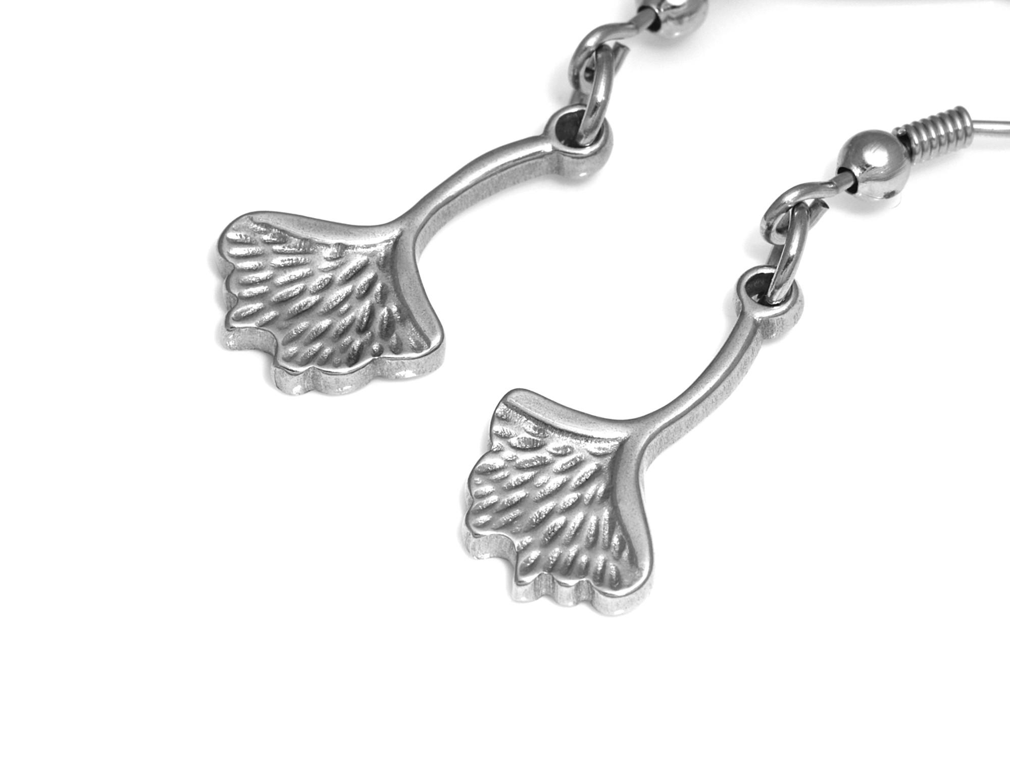 Ginkgo Biloba Örhängen i Rostfritt Stål, Löv Accessoar, Natur Smycke - 3