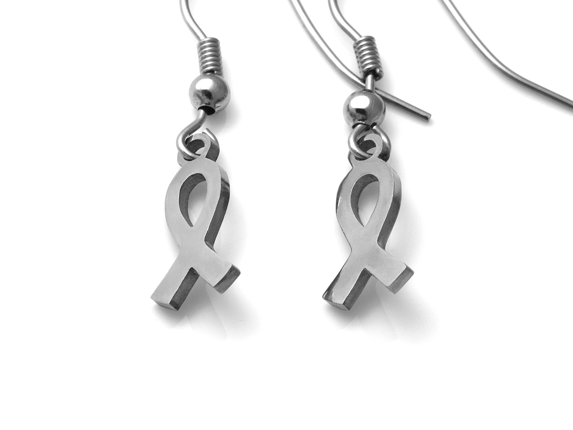Cancerband Örhängen i Rostfritt Stål, Symbol för Kampen mot Cancer Accessoar, Vård Smycke - 2